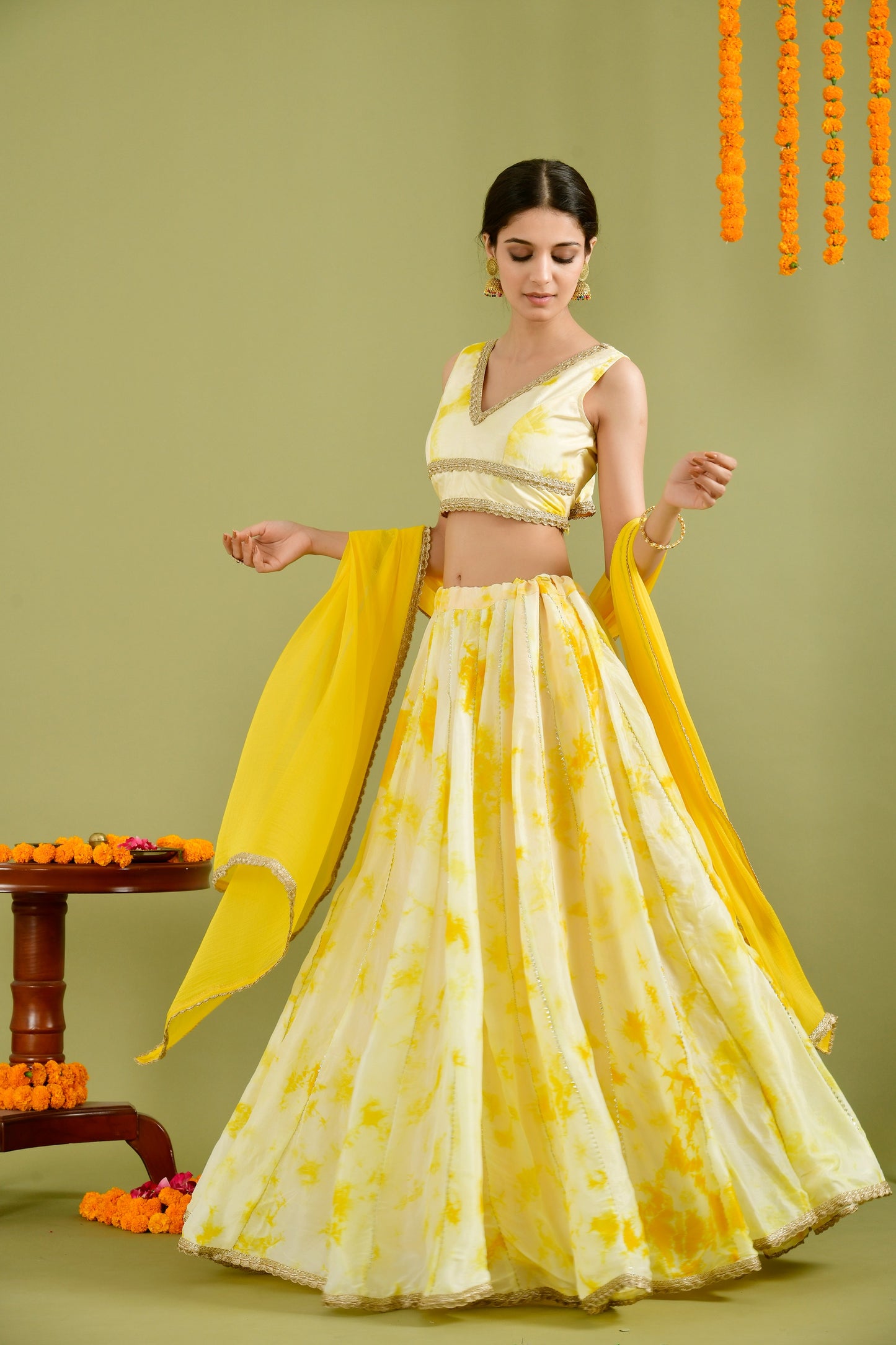 yellow tie dye lehenga set - www.styletriggers.com