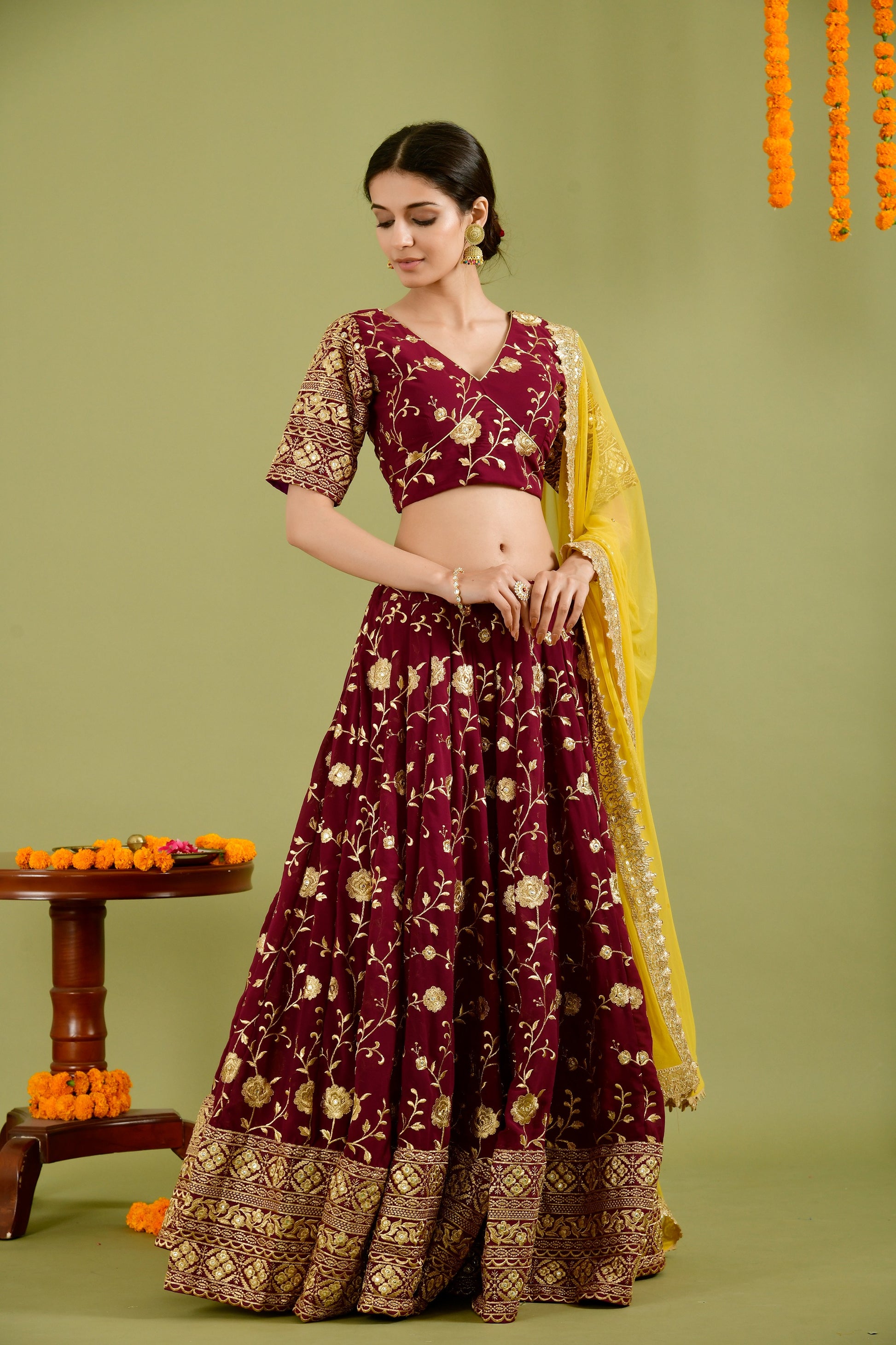 wine lehenga set - www.styletriggers.com