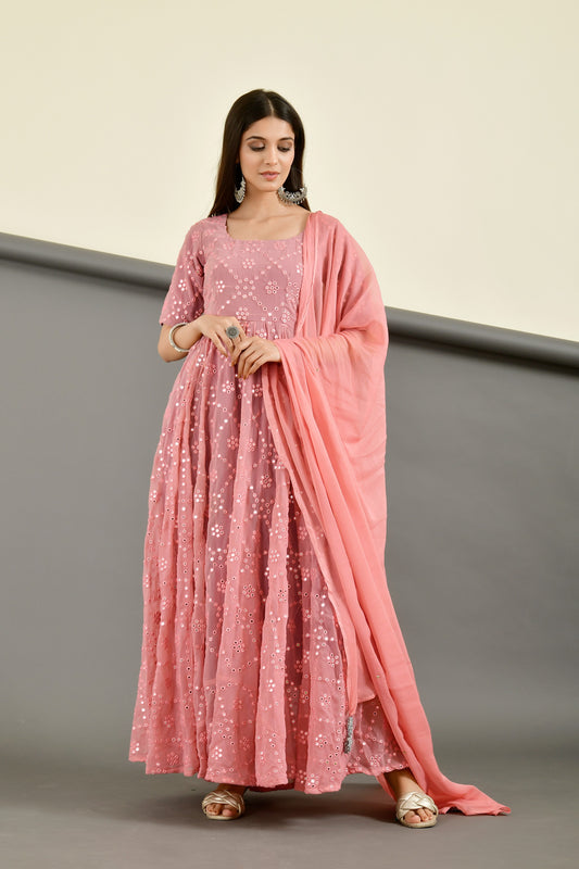 pink mirror anarkali set - www.styletriggers.com