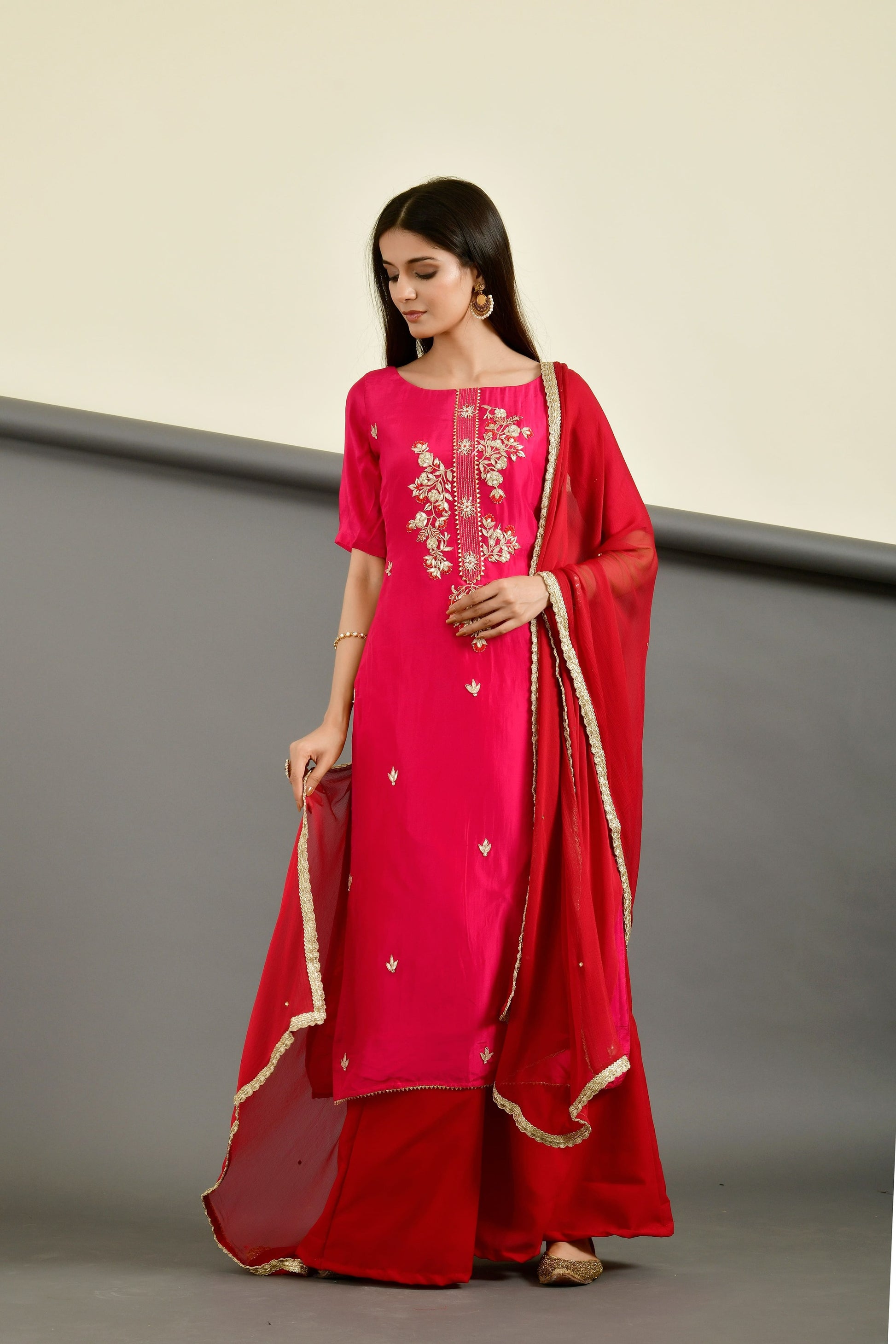 Red Embroidered Suit Set - www.styletriggers.com