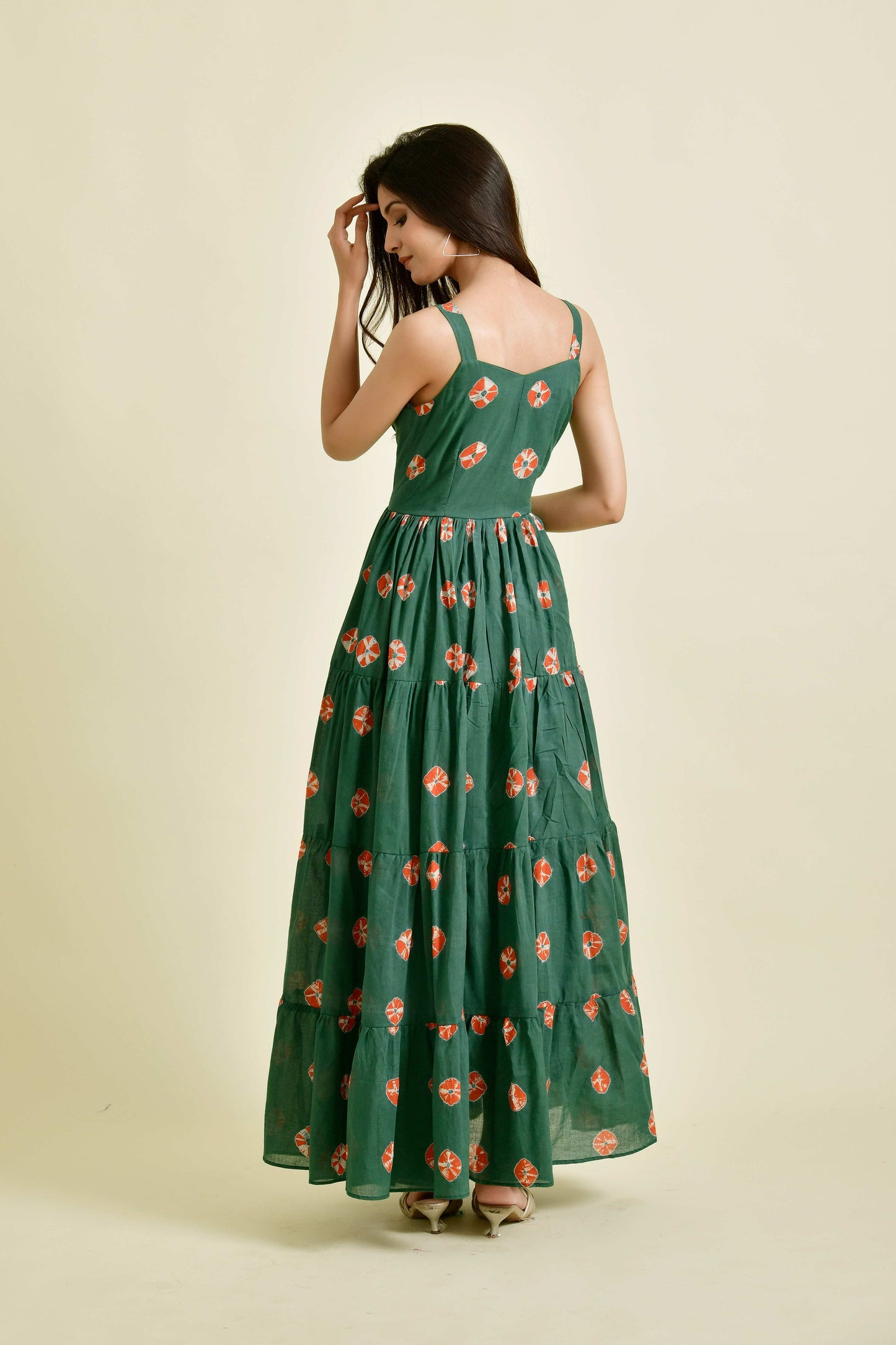 Nature's Elegance: Green Shibori Dress by Style Triggers