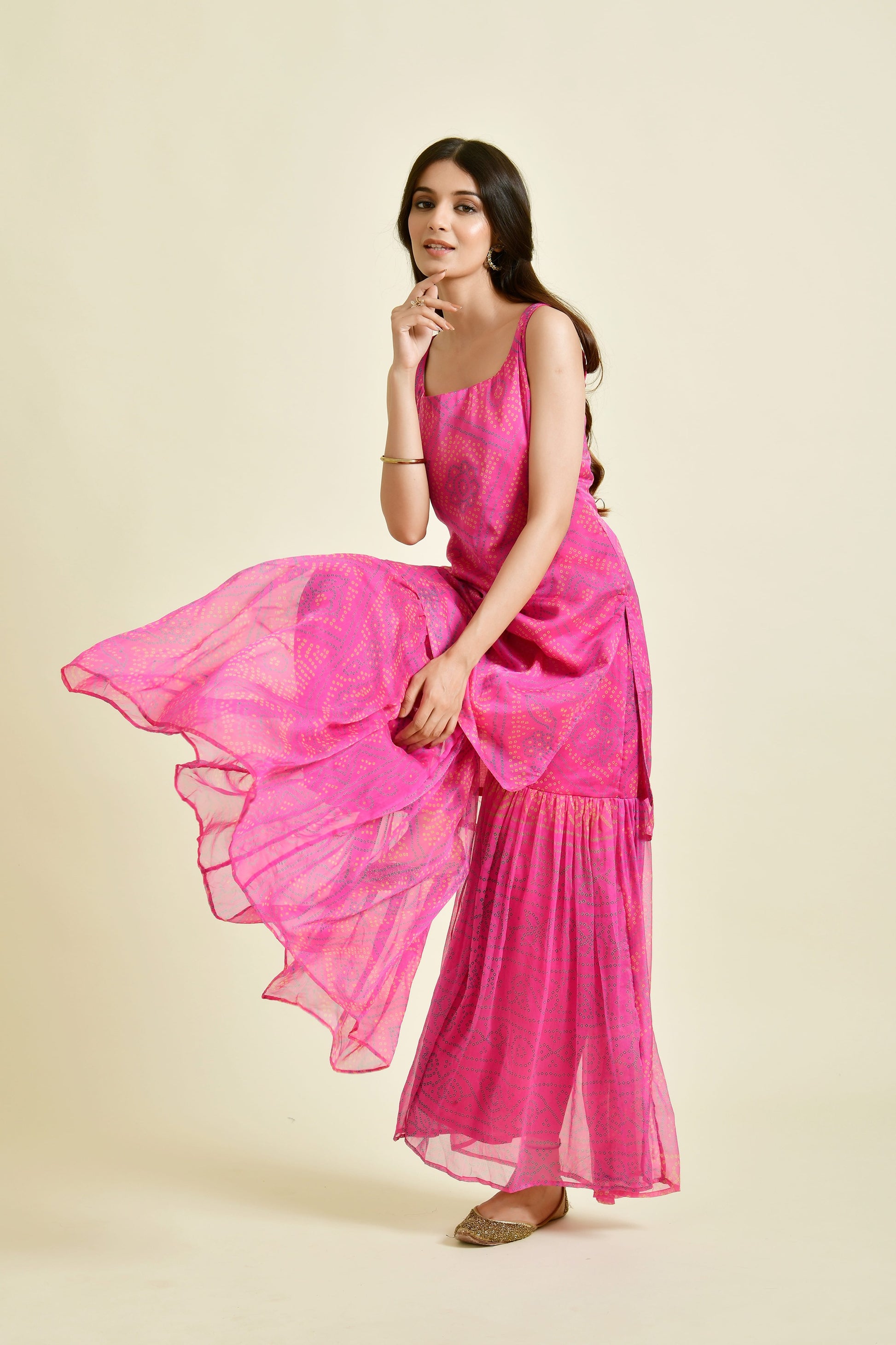 Magenta Bandhani Gahrara Set - www.styletriggers.com