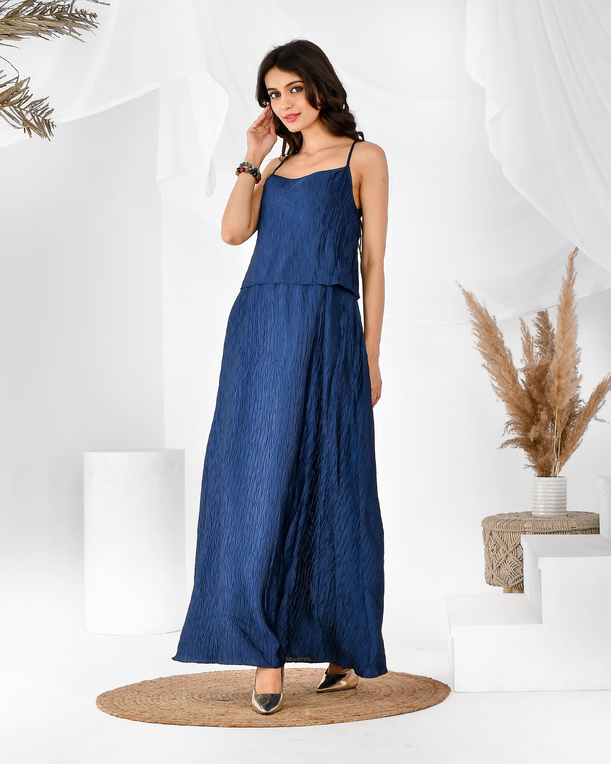 blue pleated dress - www.styletriggers.com