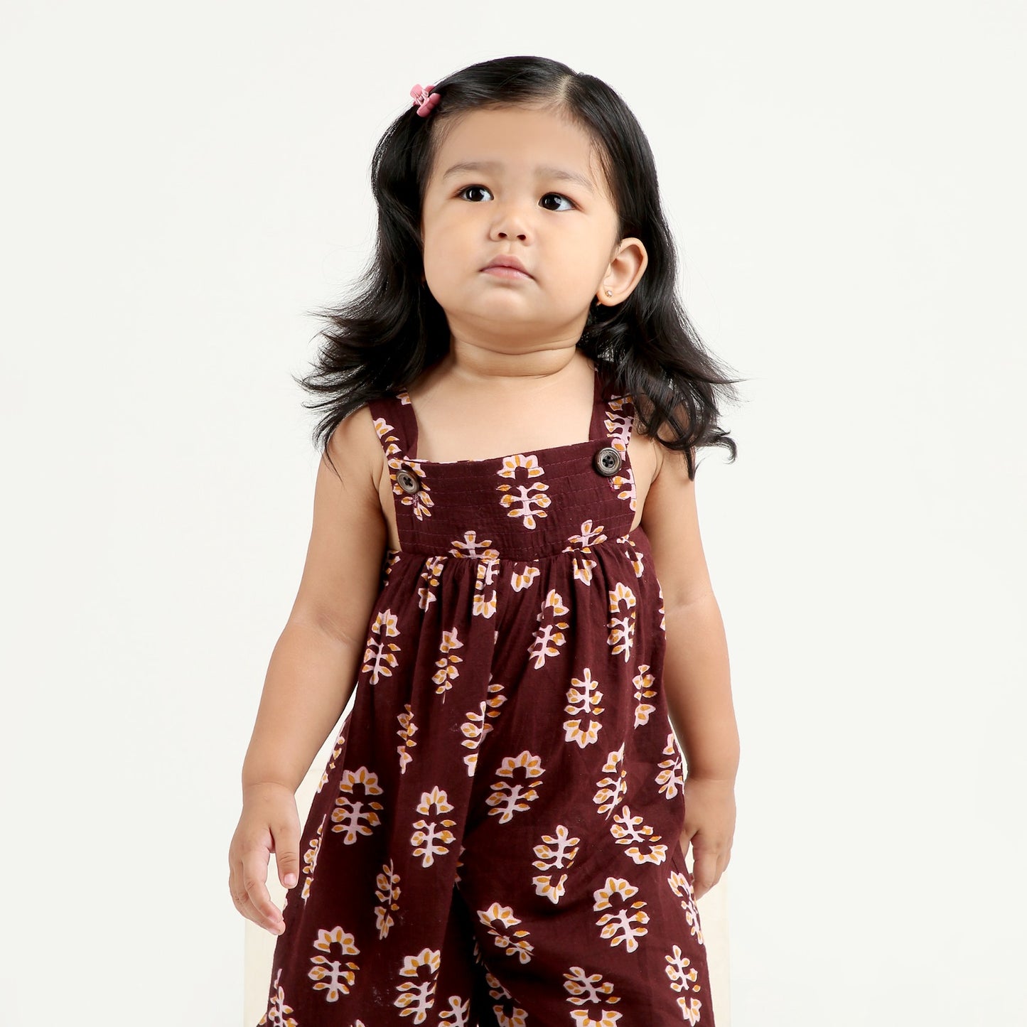 Printed cotton sleeveless jumpsuit for baby girls