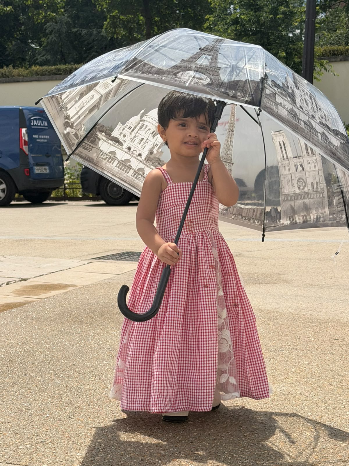 Cherry Blossom Gingham Twirl Dress — Girls Sleeveless Sundress with Floral Lace Hem