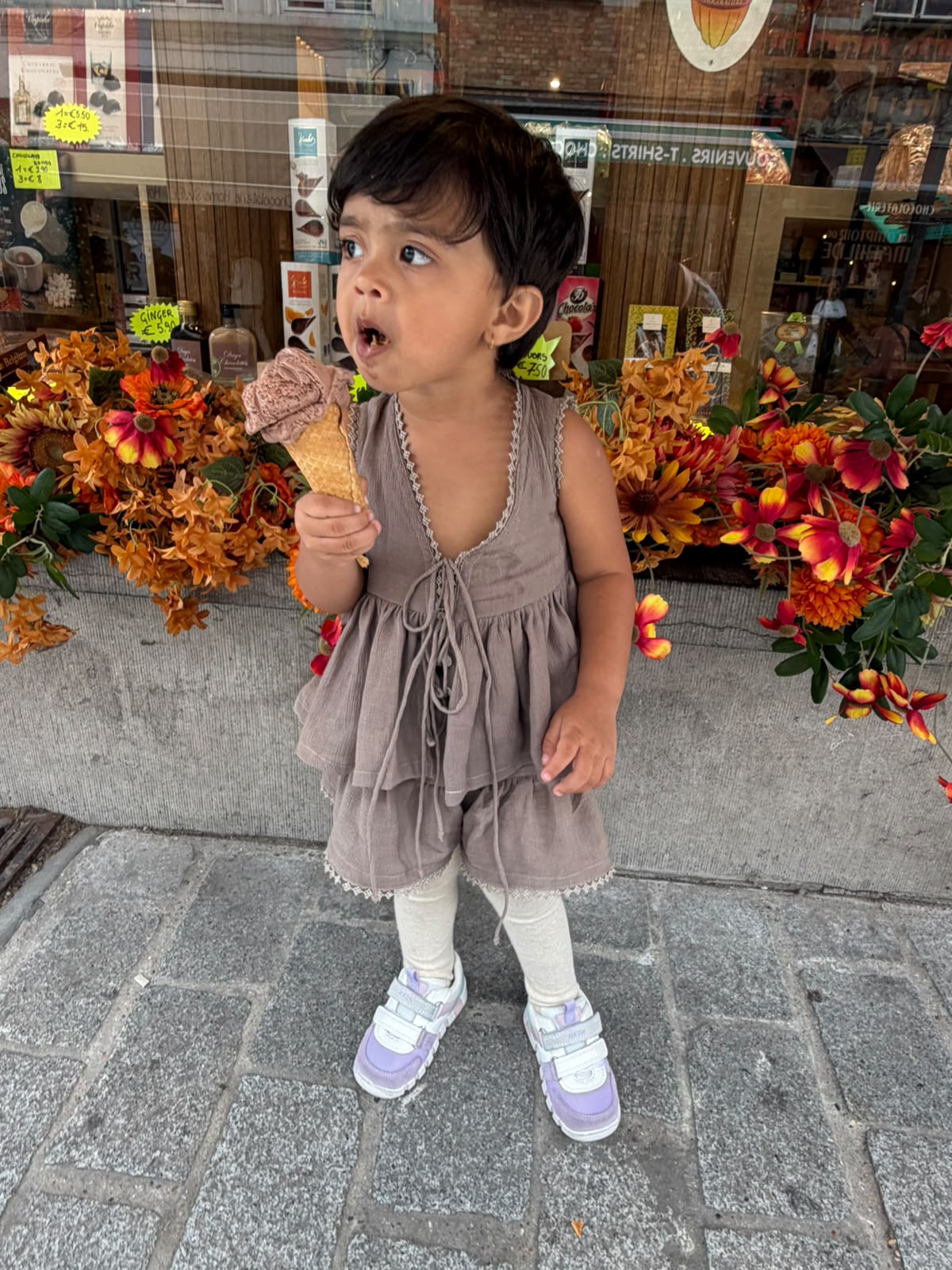 Mocha Mousse Tiered Ruffle Set — Girls Sleeveless Top & Shorts Co-ord