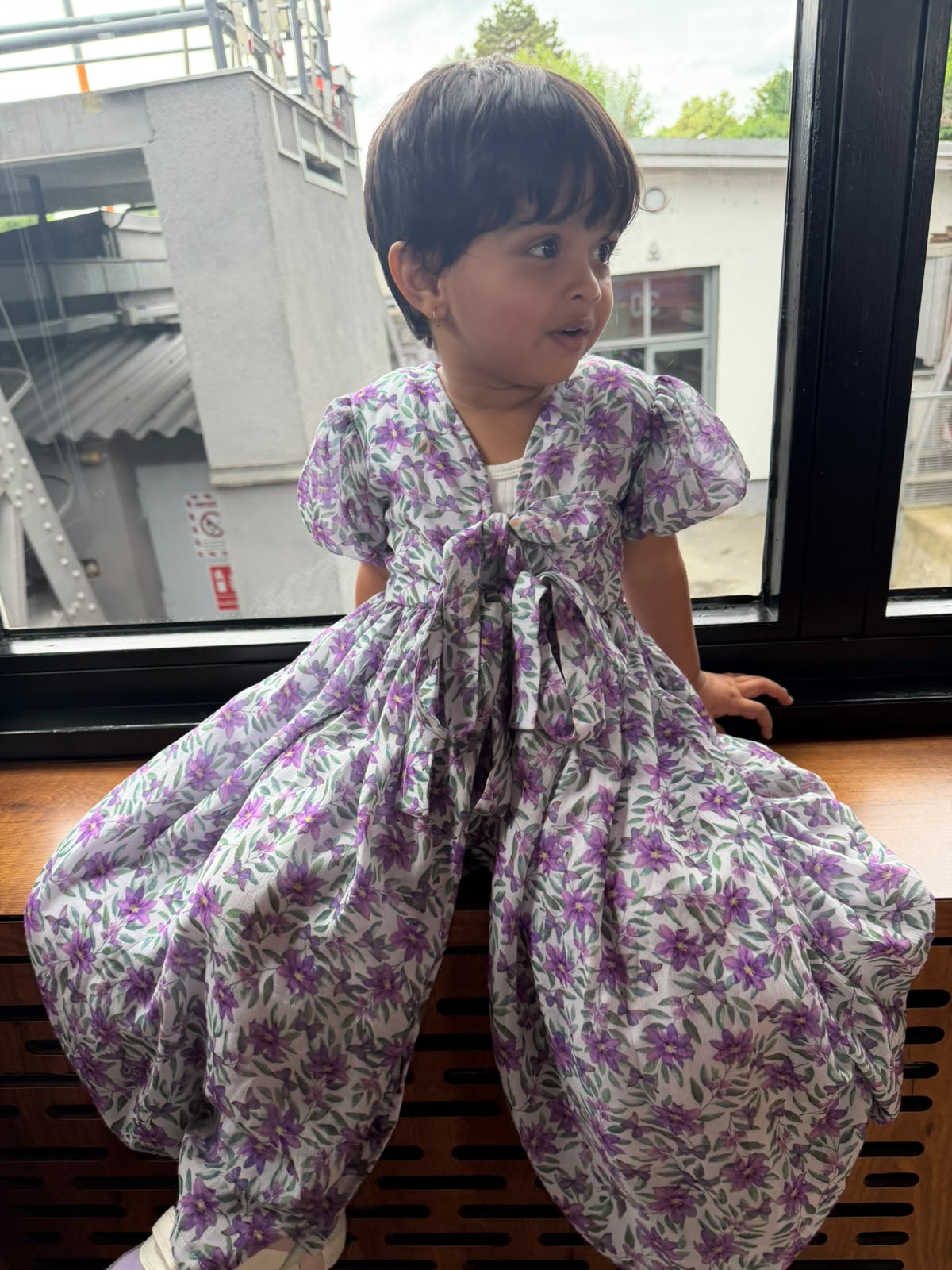 Violet Garden Puff Sleeve Tie-Front Dress — Girls Floral Maxi Dress