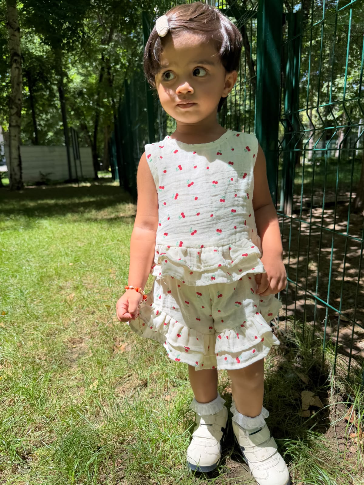 Cherry Pop Ruffle Co-ord Set — Girls Sleeveless Top & Ruffle Shorts