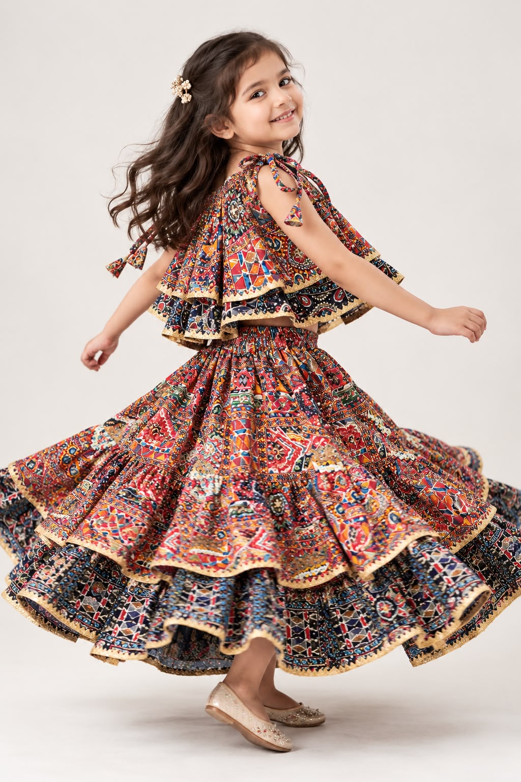 Tara Navratri Set for Girls | Cotton-Linen Shirt & Printed Skirt