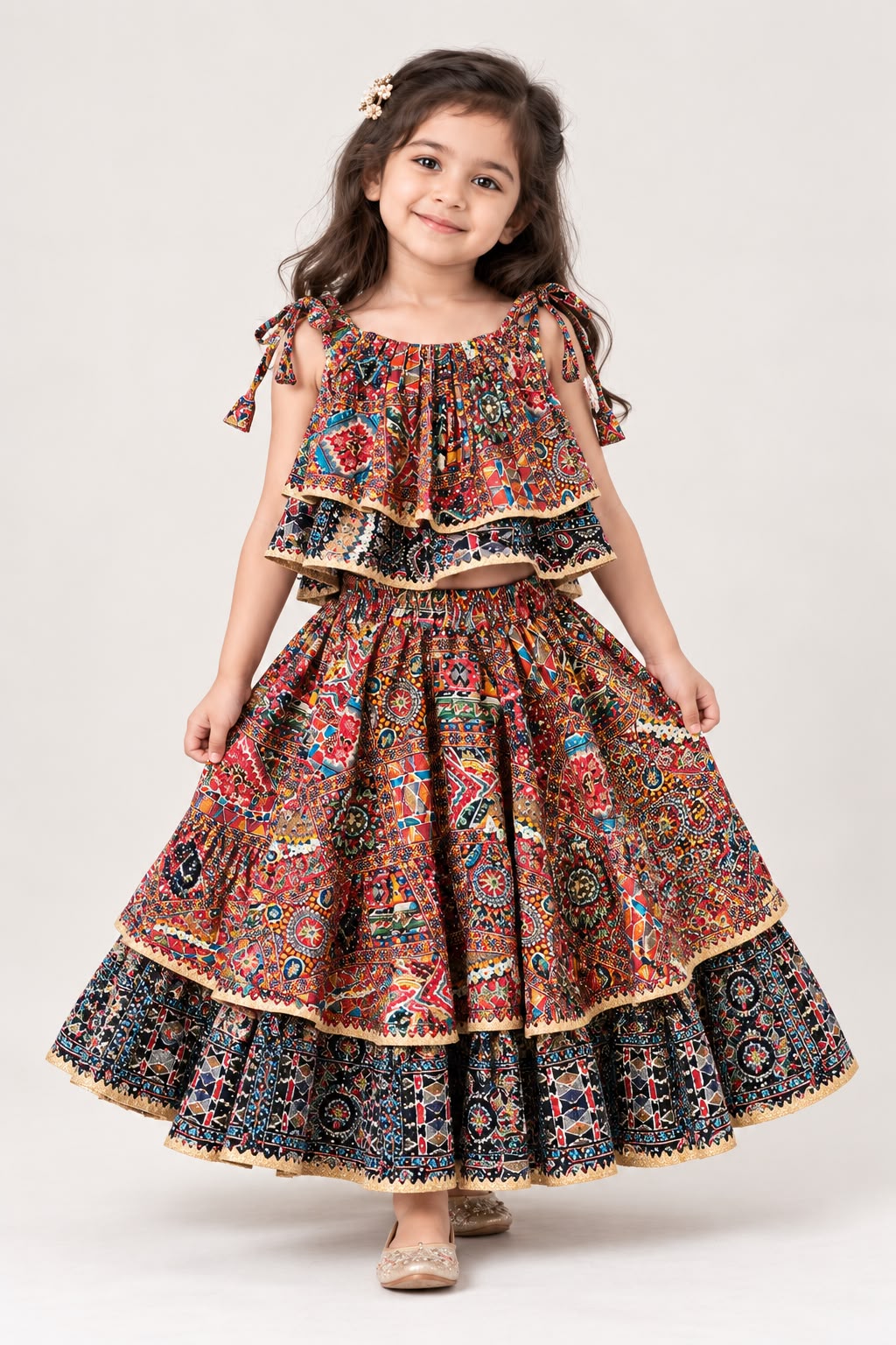 Tara Navratri Set for Girls | Cotton-Linen Shirt & Printed Skirt