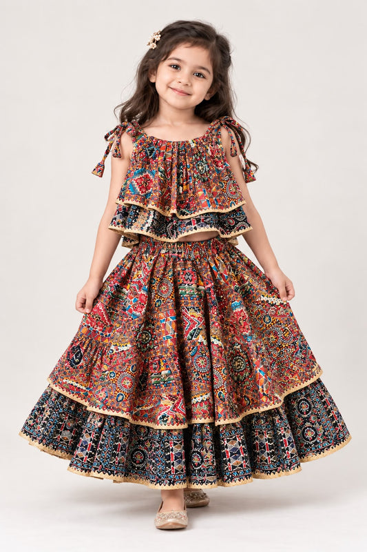 Tara Navratri Set for Girls | Cotton-Linen Shirt & Printed Skirt