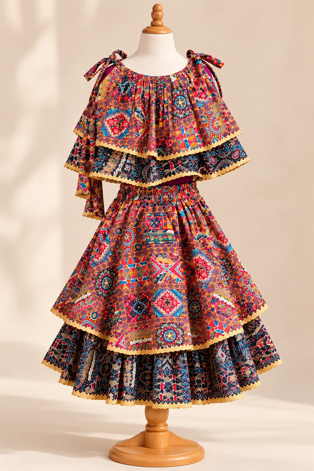 Tara Navratri Set for Girls | Cotton-Linen Shirt & Printed Skirt
