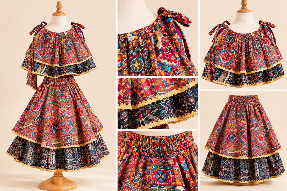 Tara Navratri Set for Girls | Cotton-Linen Shirt & Printed Skirt