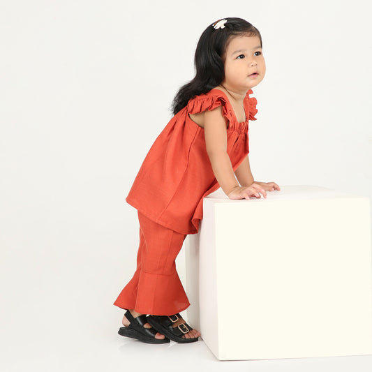 Orange Ruffle Top and Pant | Stylish Kidswear Combo