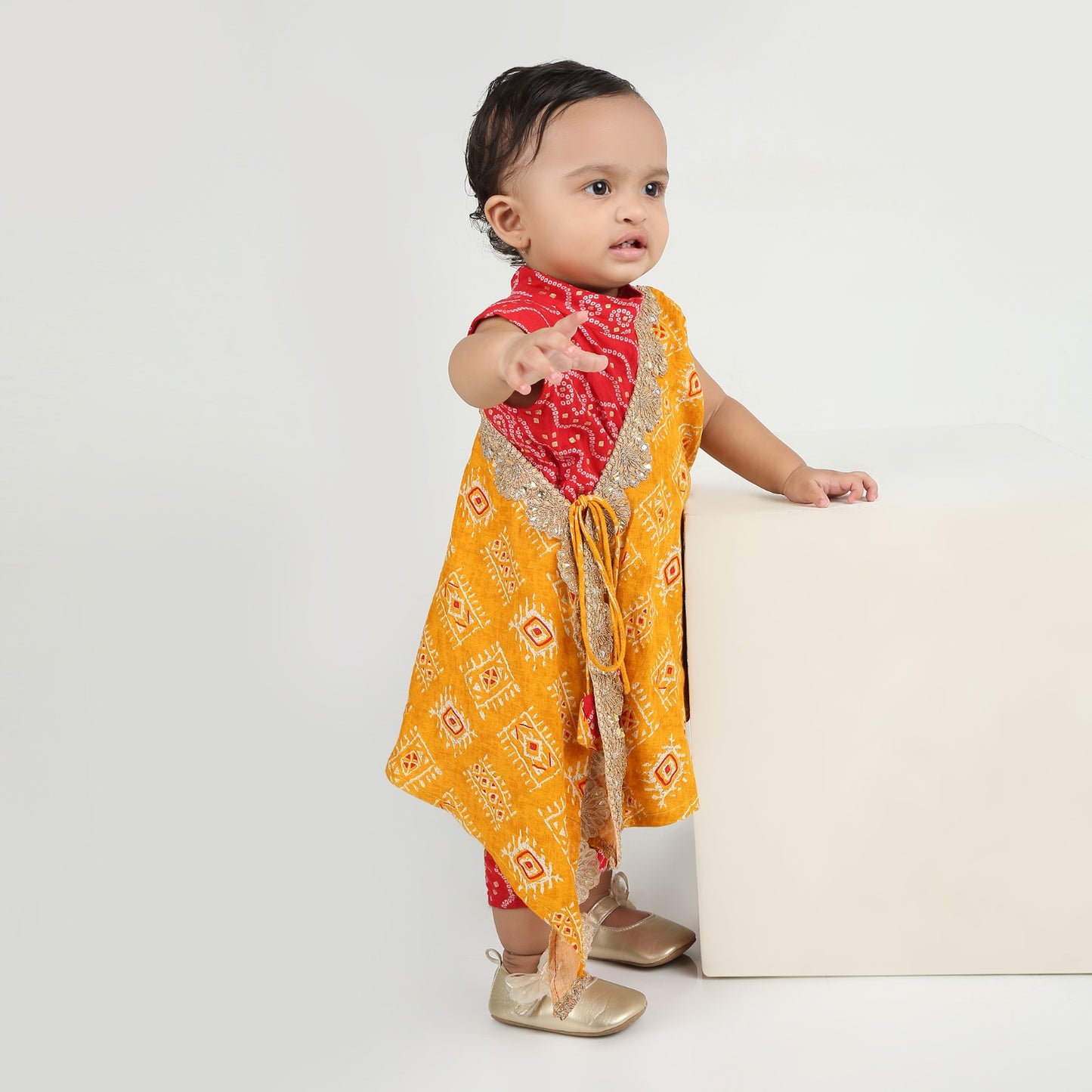 Maroon and Mustard Yellow - Angrakha Kurta Dhoti Ethnic Set