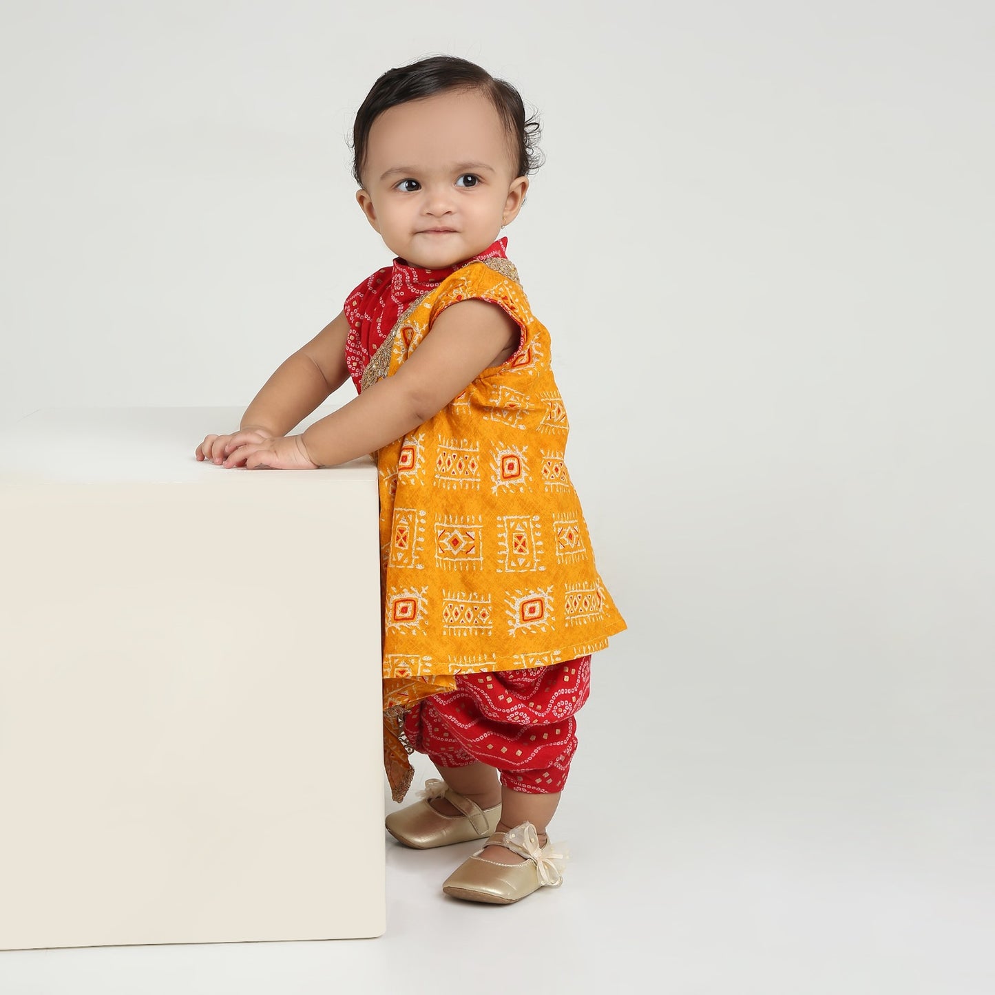 Maroon and Mustard Yellow - Angrakha Kurta Dhoti Ethnic Set