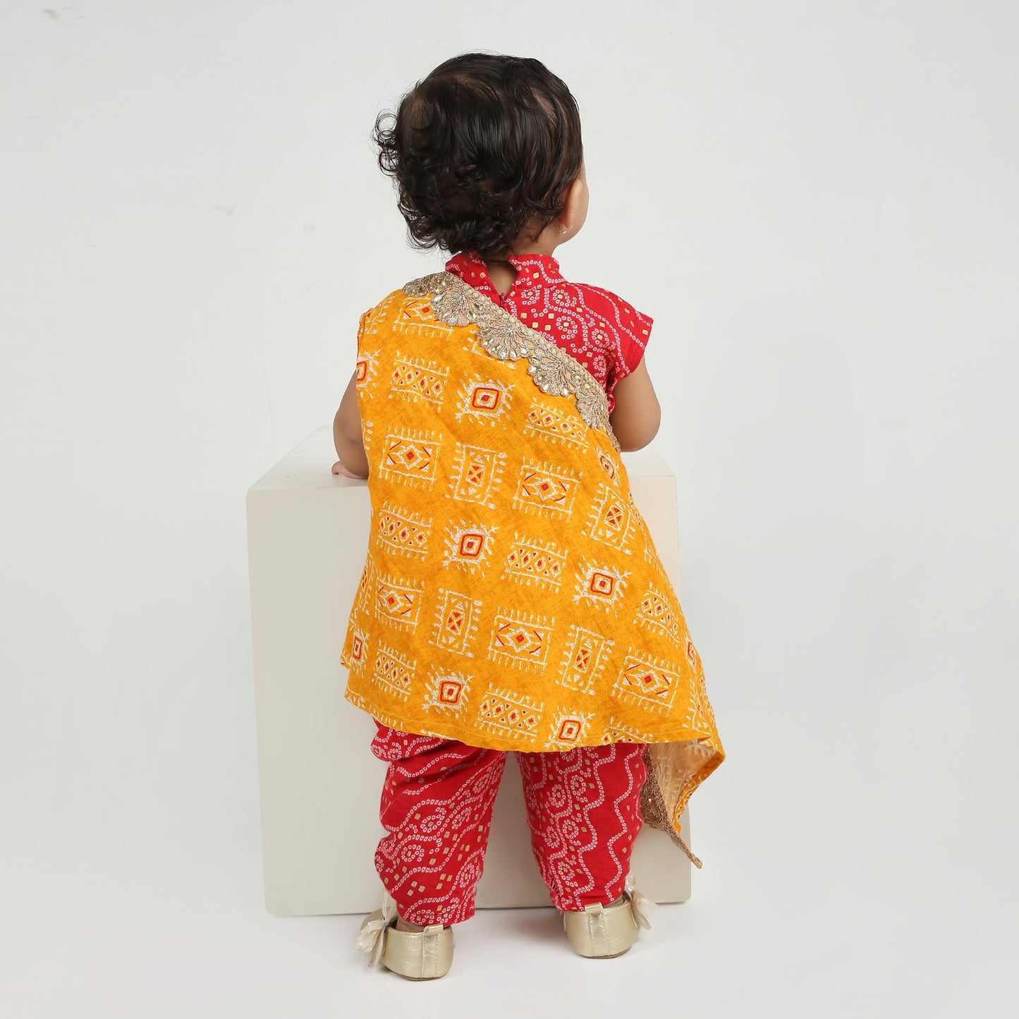 Maroon and Mustard Yellow - Angrakha Kurta Dhoti Ethnic Set