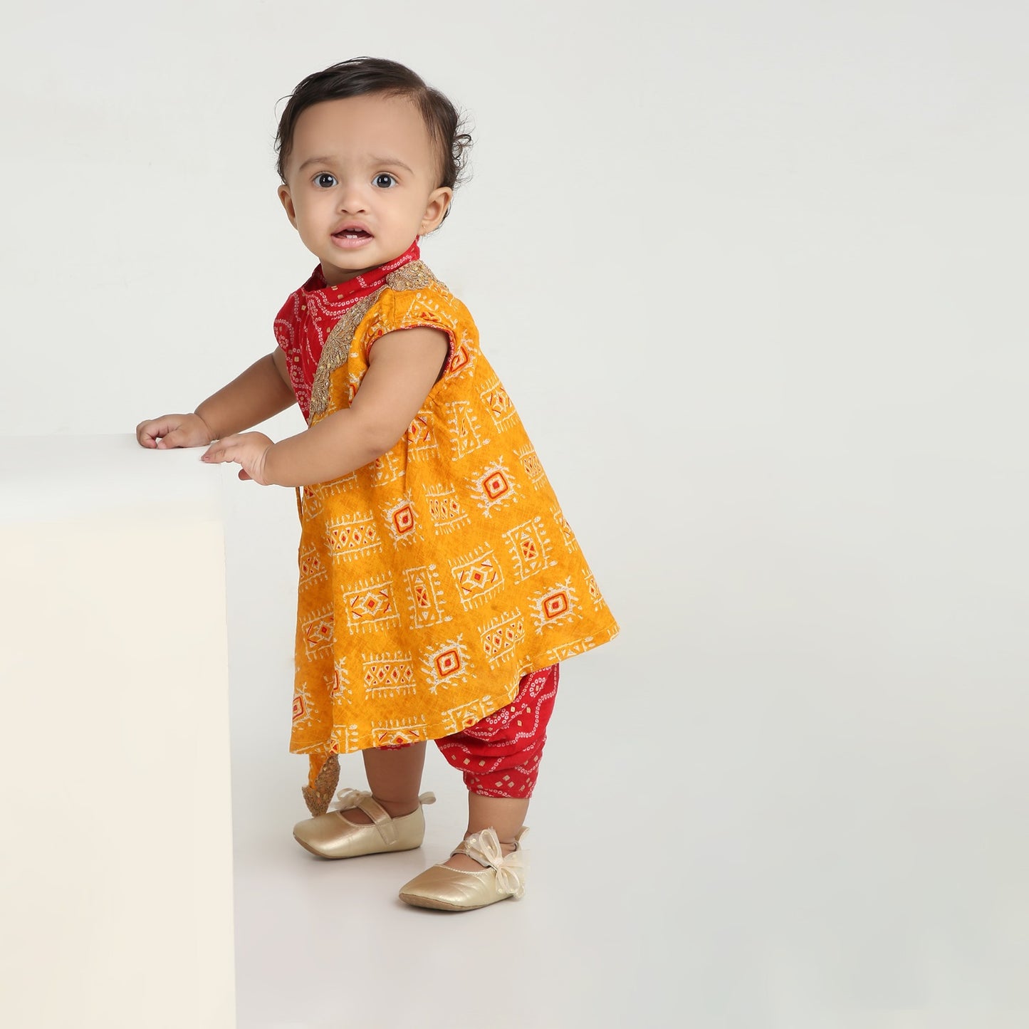 Maroon and Mustard Yellow - Angrakha Kurta Dhoti Ethnic Set