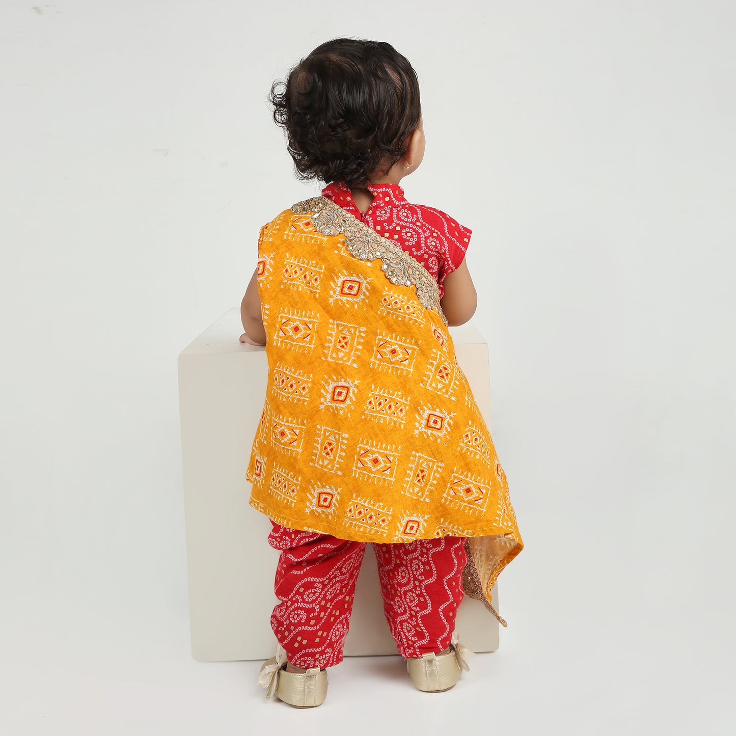 Maroon and Mustard Yellow - Angrakha Kurta Dhoti Ethnic Set