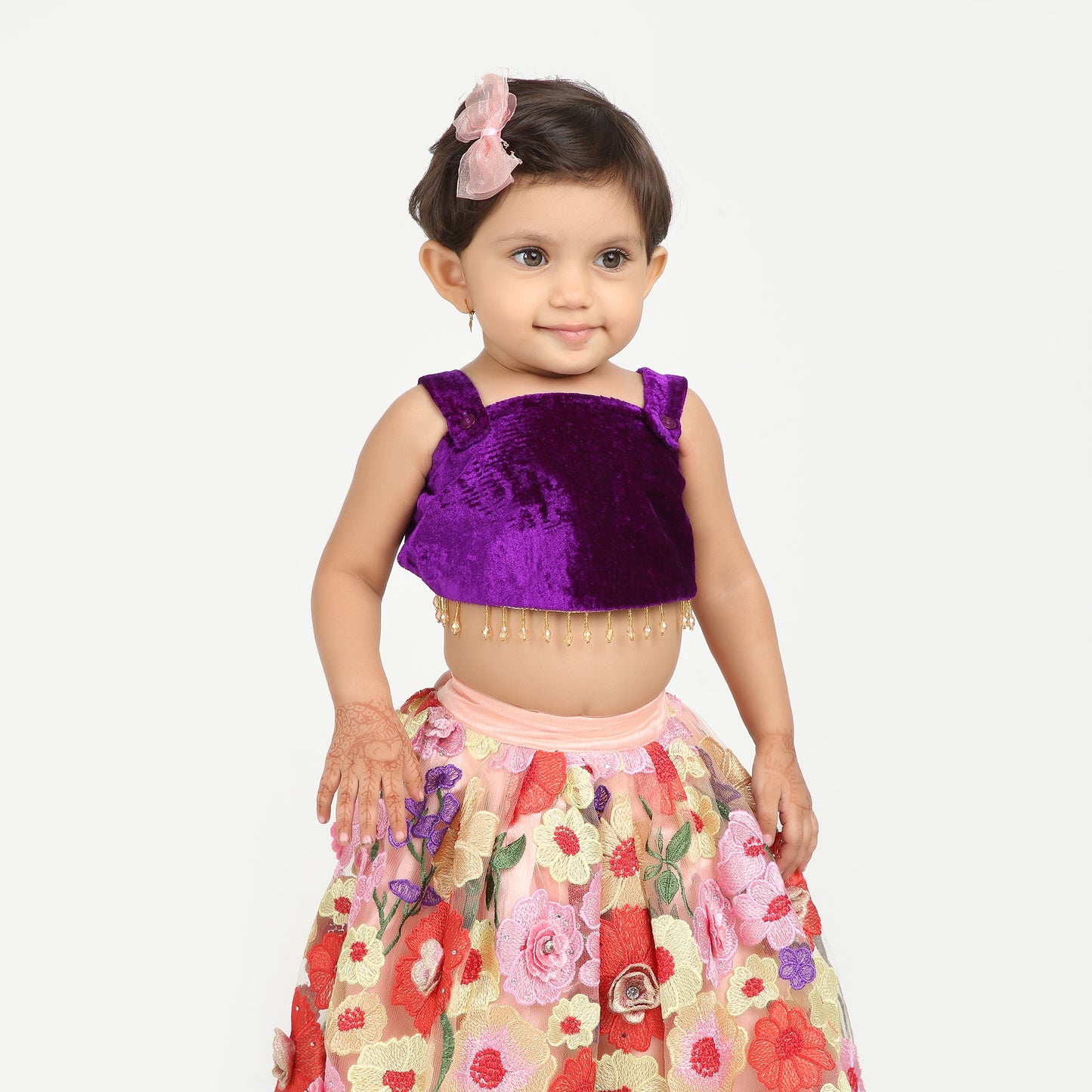 Ethnic Velvet Top and Embroidered Skirt Set with Cape for Baby Girl