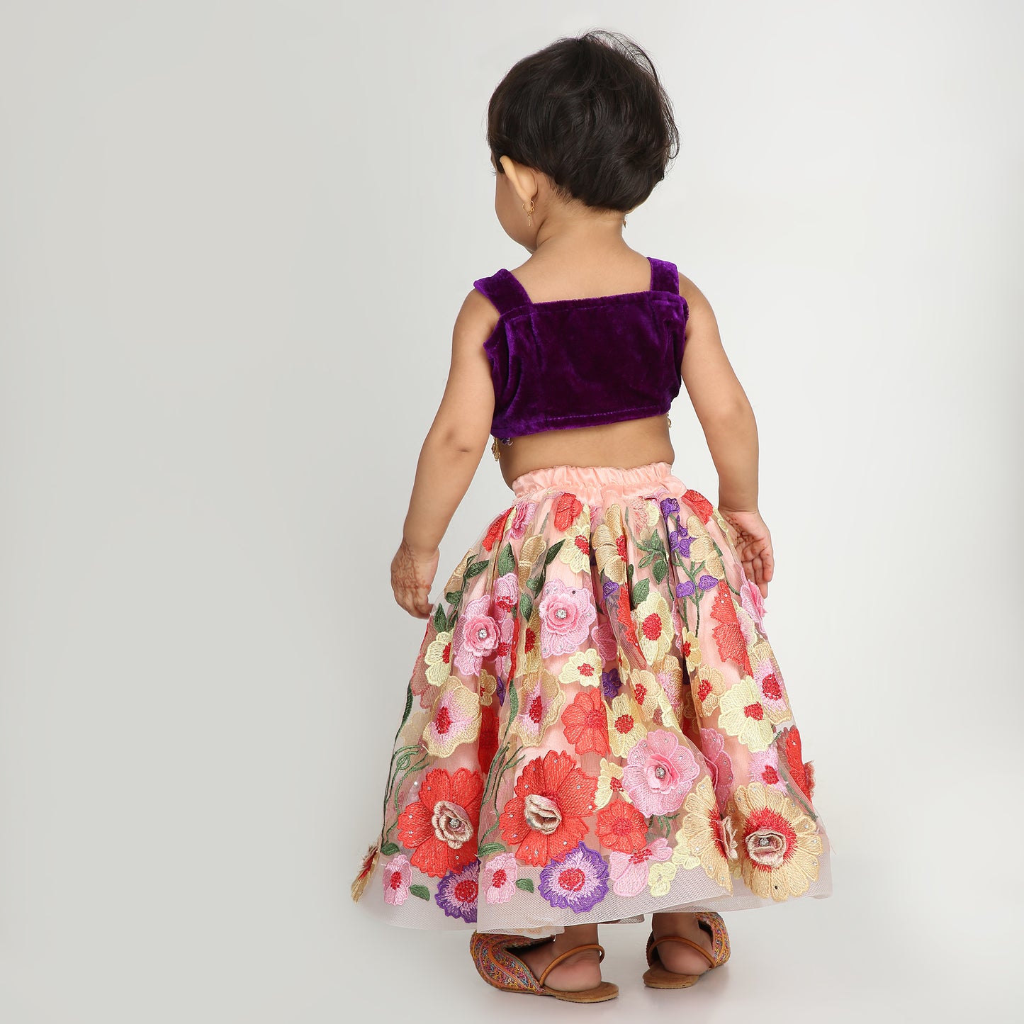 Ethnic Velvet Top and Embroidered Skirt Set with Cape for Baby Girl