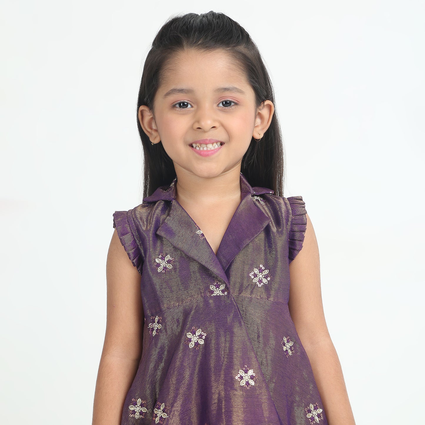 Girls Blue Foil Angrakha Dhoti – 2-Piece Festive Set