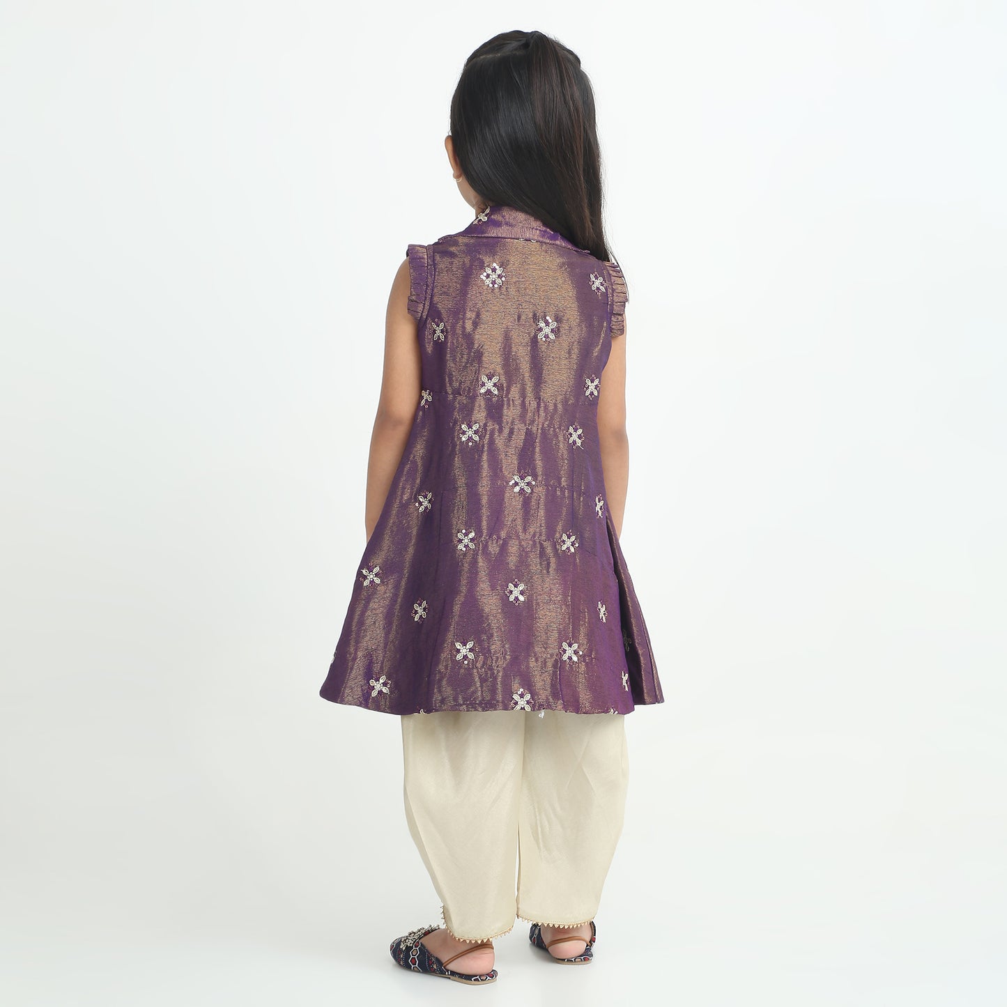 Girls Blue Foil Angrakha Dhoti – 2-Piece Festive Set