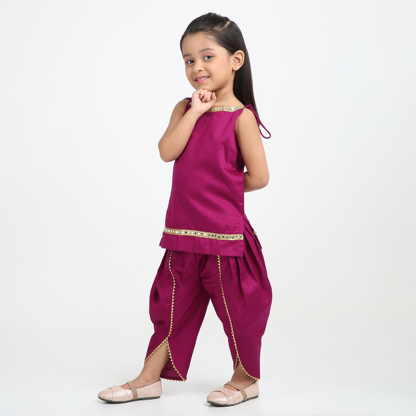 Kids Magenta Satin Kurta Dhoti – 2-Piece Festive Set