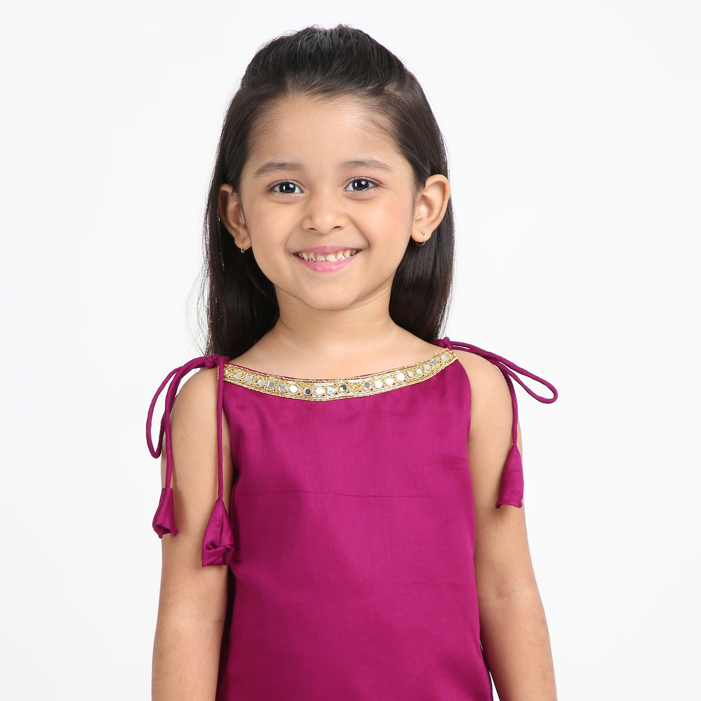 Kids Magenta Satin Kurta Dhoti – 2-Piece Festive Set