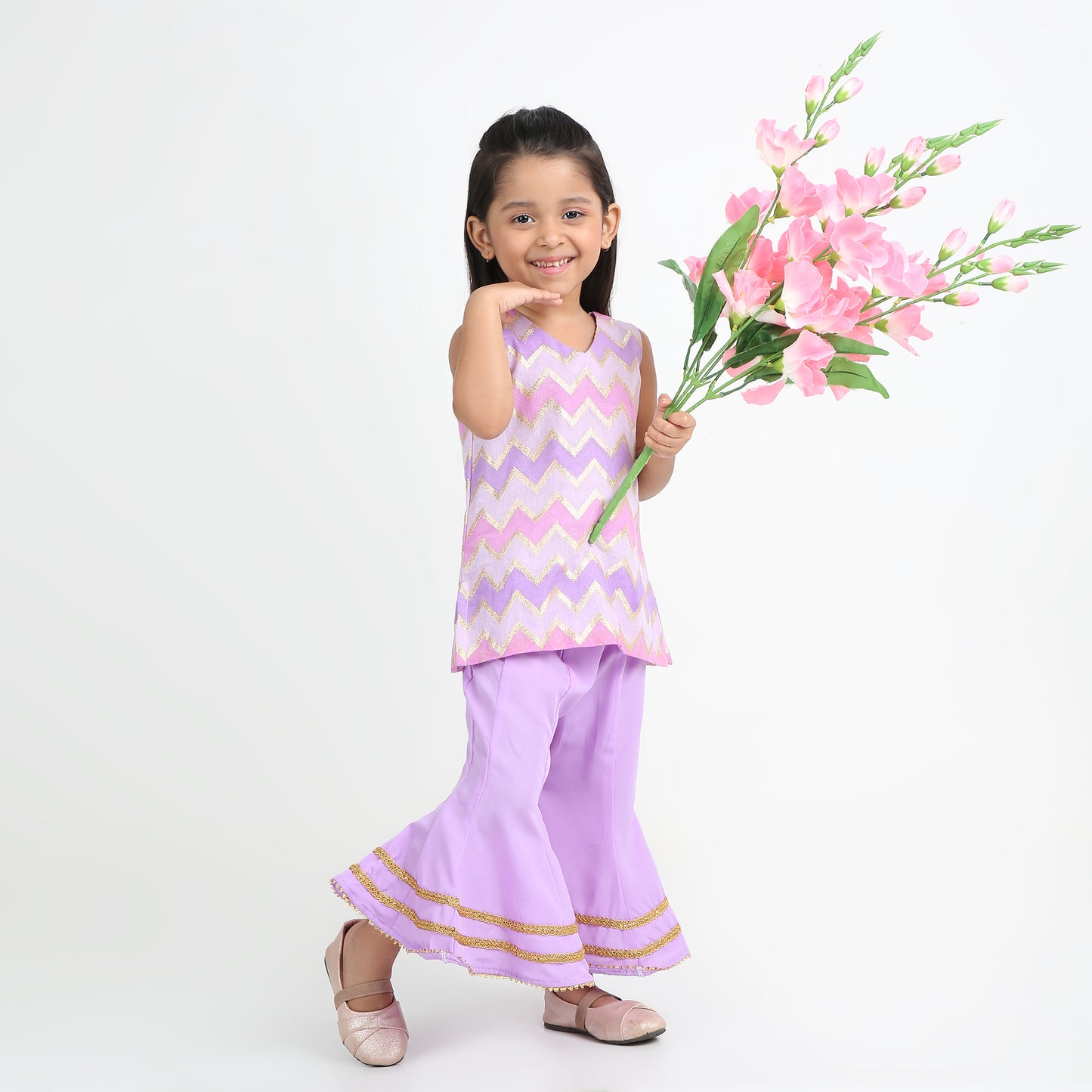 Purple Kurta Sharara Set for Girls – 2-Piece Festive Wear