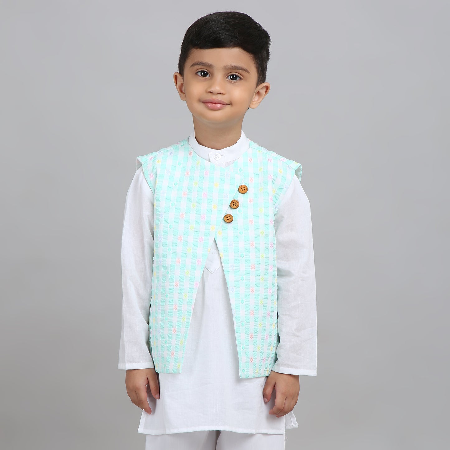 White Boys Kurta Pajama with Nehru Jacket – 3-Piece Set