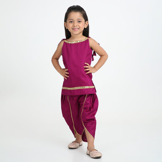 Kids Magenta Satin Kurta Dhoti – 2-Piece Festive Set
