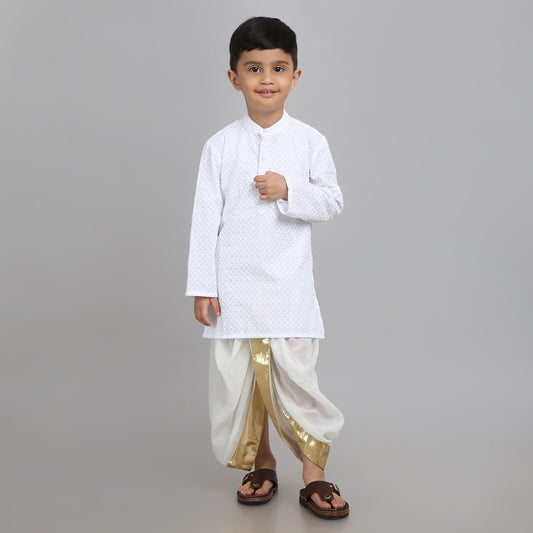 Boys Off-White Kurta Dhoti –  Festive Set